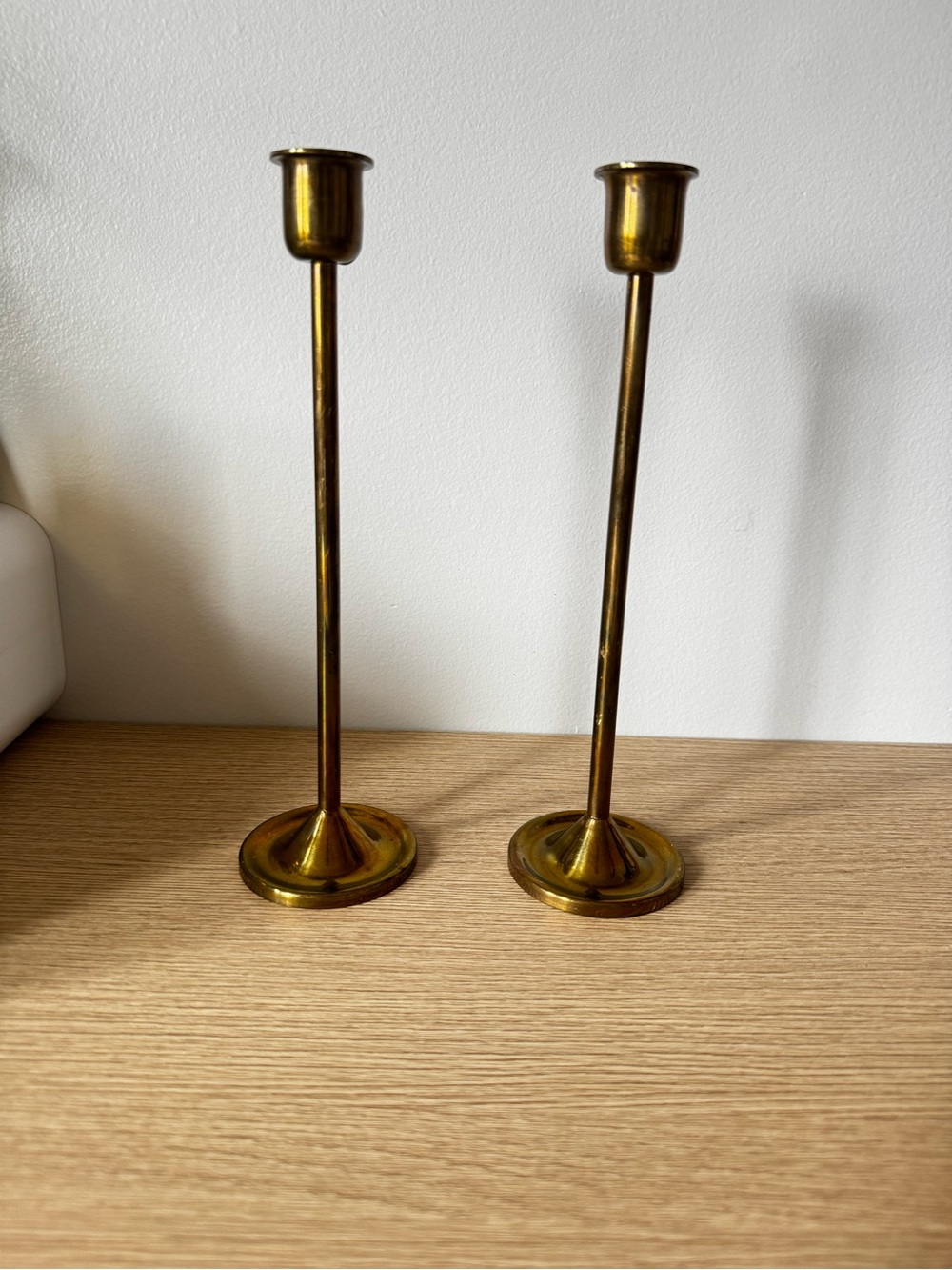 Brass Finish Tall Minimalist Candlestick Pair - Gold